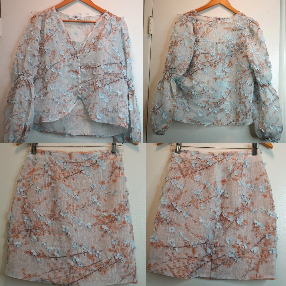 ELLIATT AERIAL SET (Top and Skirt) Baby White Blue Size S